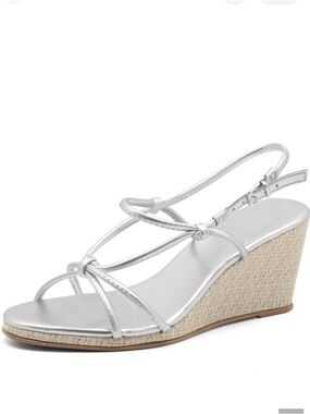 Silver Strappy Low Platform Wedge